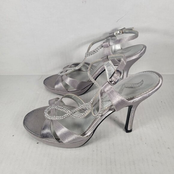 Nina Silver Dressy Date Night Retro Rhinestone Strappy Stiletto Heels Size 7.5 - Picture 1 of 10